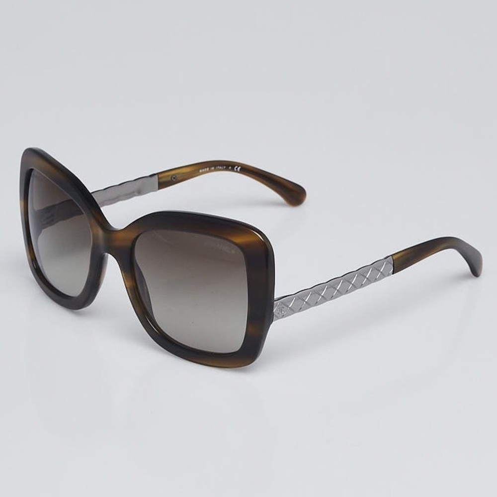 New Chanel Green Tortoise Shell Cat Eye Sunglasses